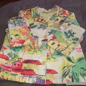 Studio Works print lite jacket. Lots going in. Very unique piece.